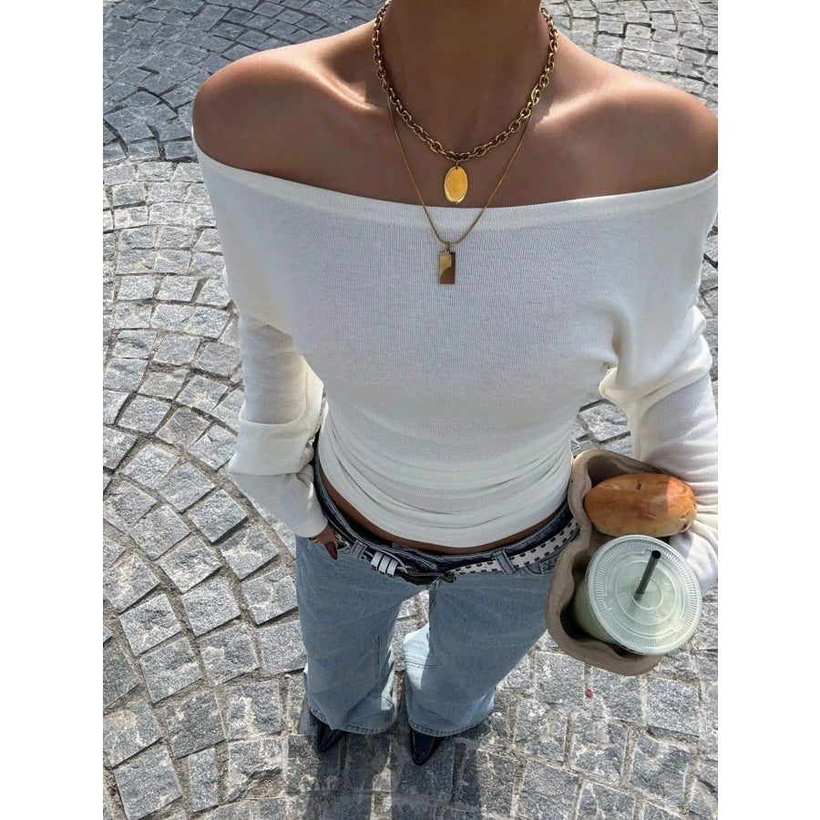 Off-Shoulder Ruched Slim Fit Long Sleeve T-Shirt Apparel and Accessories