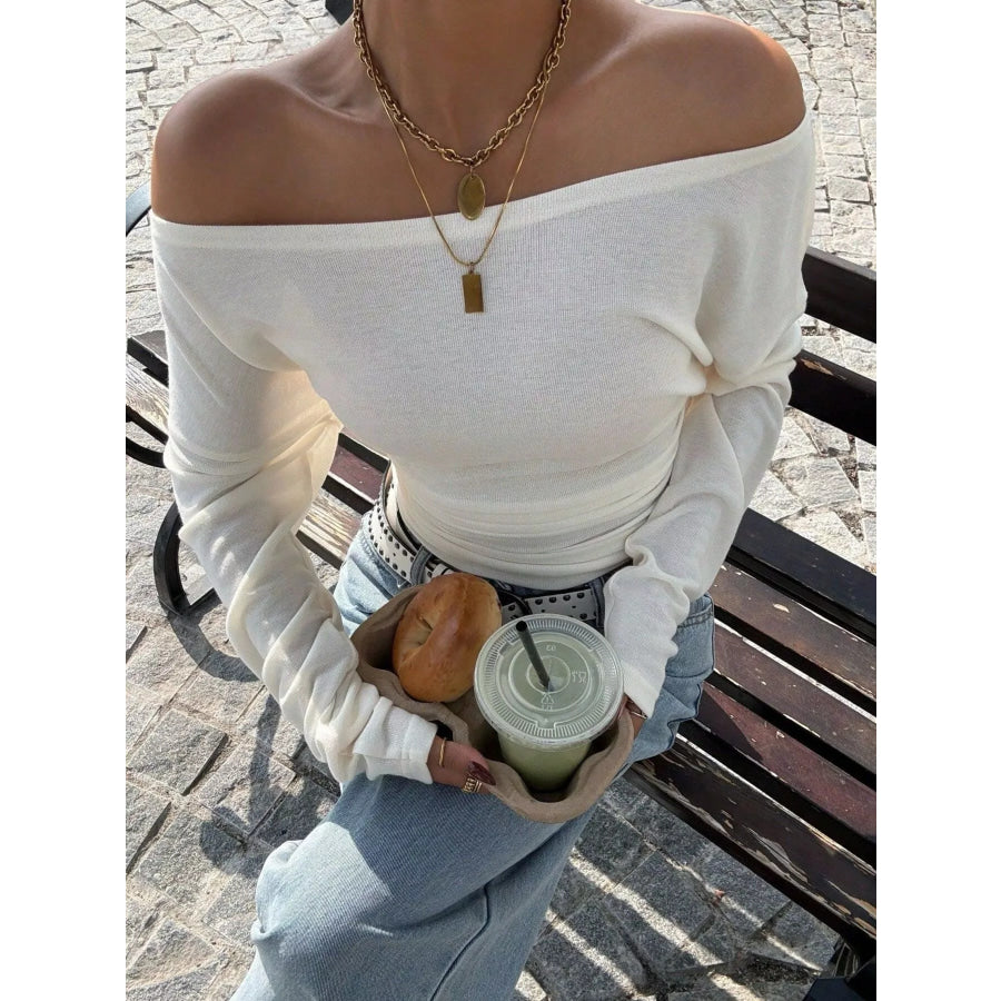 Off-Shoulder Ruched Slim Fit Long Sleeve T-Shirt Apparel and Accessories