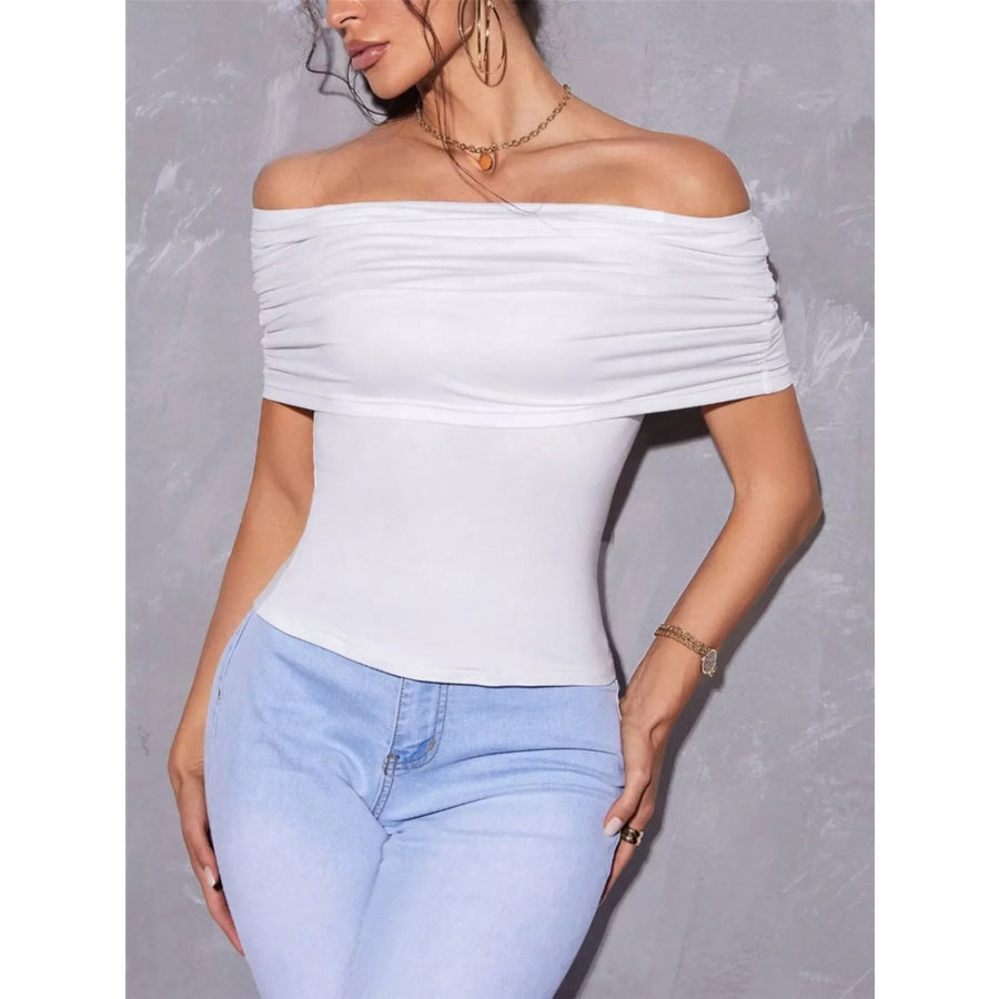 Off Shoulder Ruched T-Shirt Apparel and Accessories