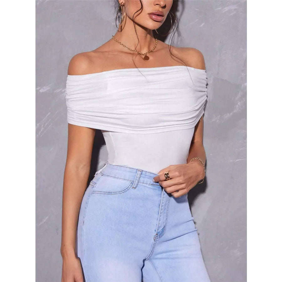 Off Shoulder Ruched T-Shirt White / S Apparel and Accessories