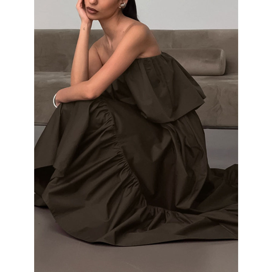 Off-Shoulder Ruffle Hem Maxi Dress Apparel and Accessories