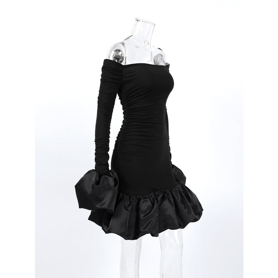Off-Shoulder Ruffle Hem Mini Dress Apparel and Accessories