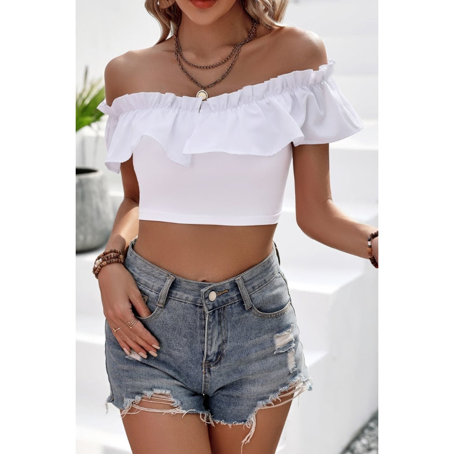 Off-Shoulder Ruffled Cropped Top