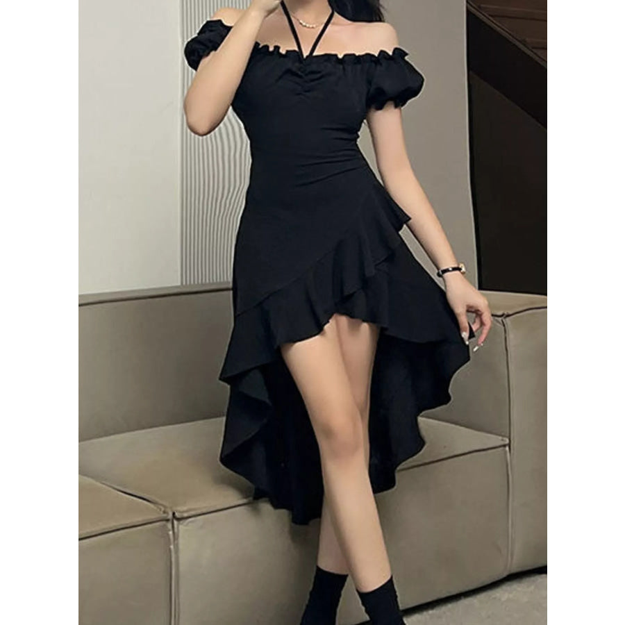 Off-Shoulder Ruffled High-Low Dress Apparel and Accessories
