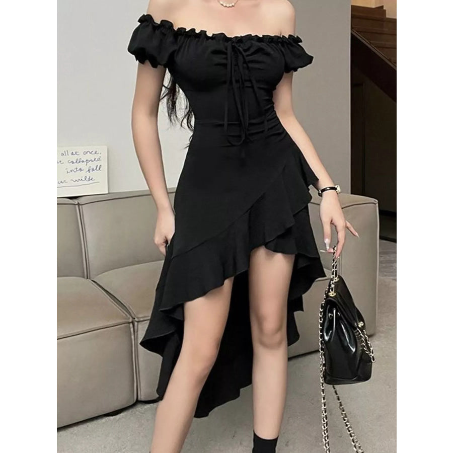 Off-Shoulder Ruffled High-Low Dress Apparel and Accessories