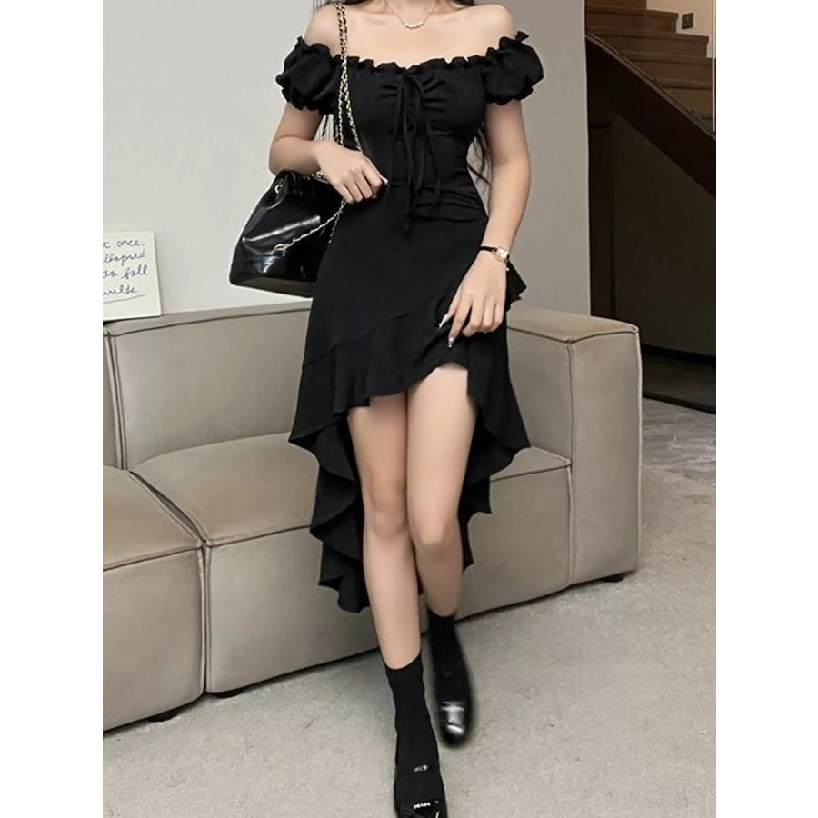 Off-Shoulder Ruffled High-Low Dress Apparel and Accessories