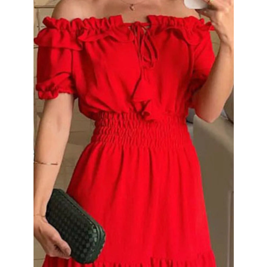Off-Shoulder Ruffled Tiered Maxi Dress Apparel and Accessories