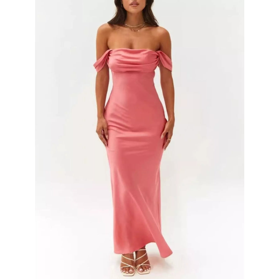 Off-Shoulder Satin Maxi Dress Apparel and Accessories