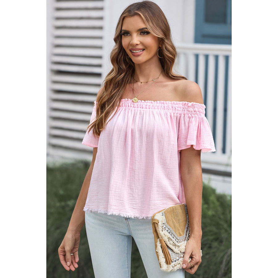 Off - Shoulder Short Sleeve Blouse Apparel and Accessories