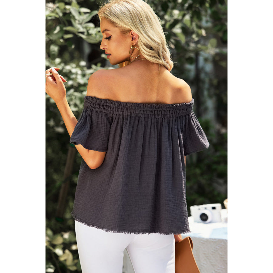 Off - Shoulder Short Sleeve Blouse Apparel and Accessories