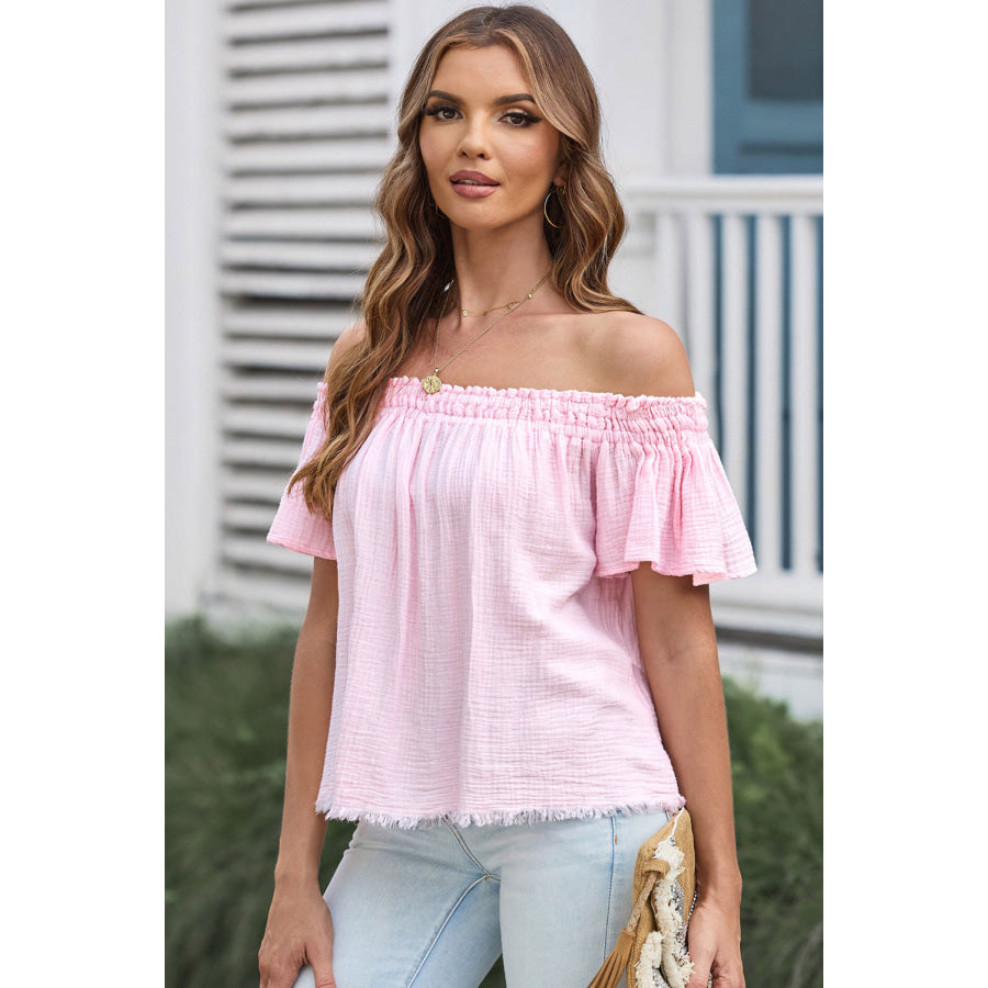 Off - Shoulder Short Sleeve Blouse Apparel and Accessories