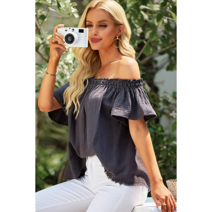 Off - Shoulder Short Sleeve Blouse Apparel and Accessories