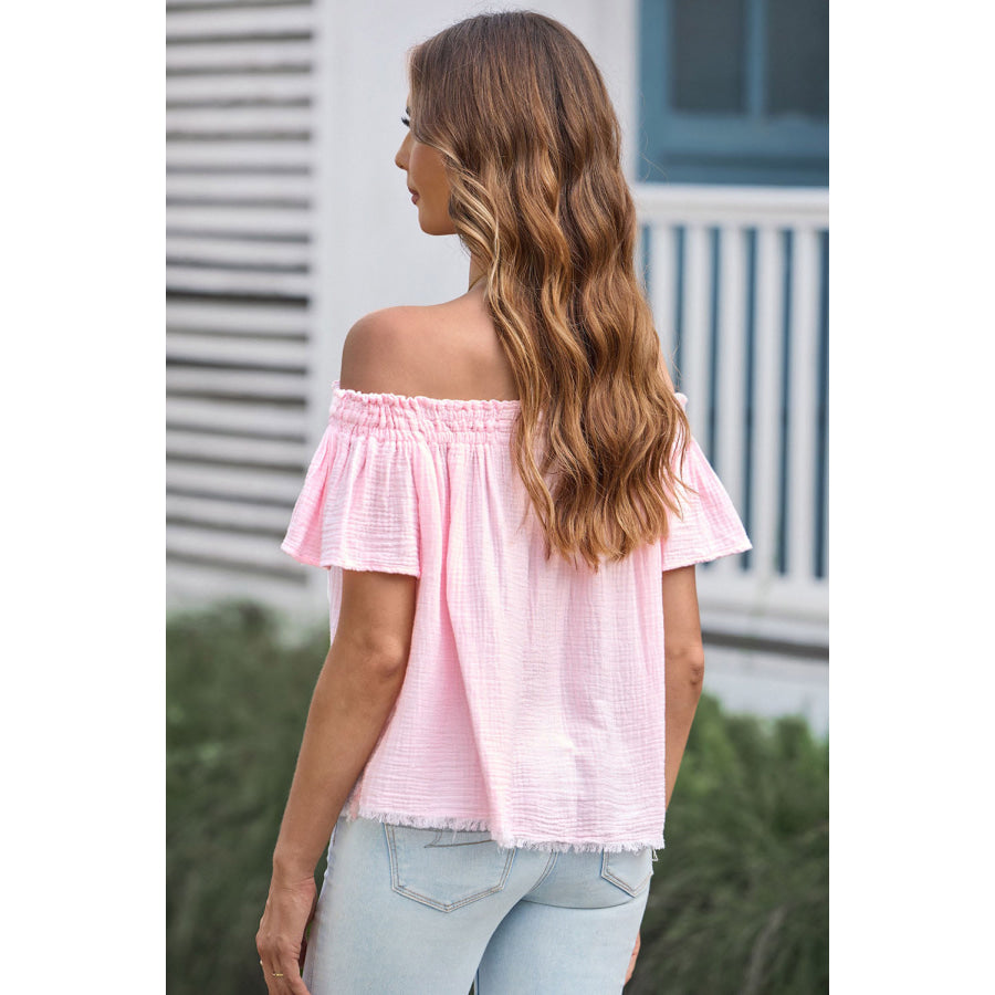 Off - Shoulder Short Sleeve Blouse Apparel and Accessories