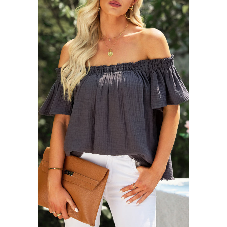 Off - Shoulder Short Sleeve Blouse Black / S Apparel and Accessories