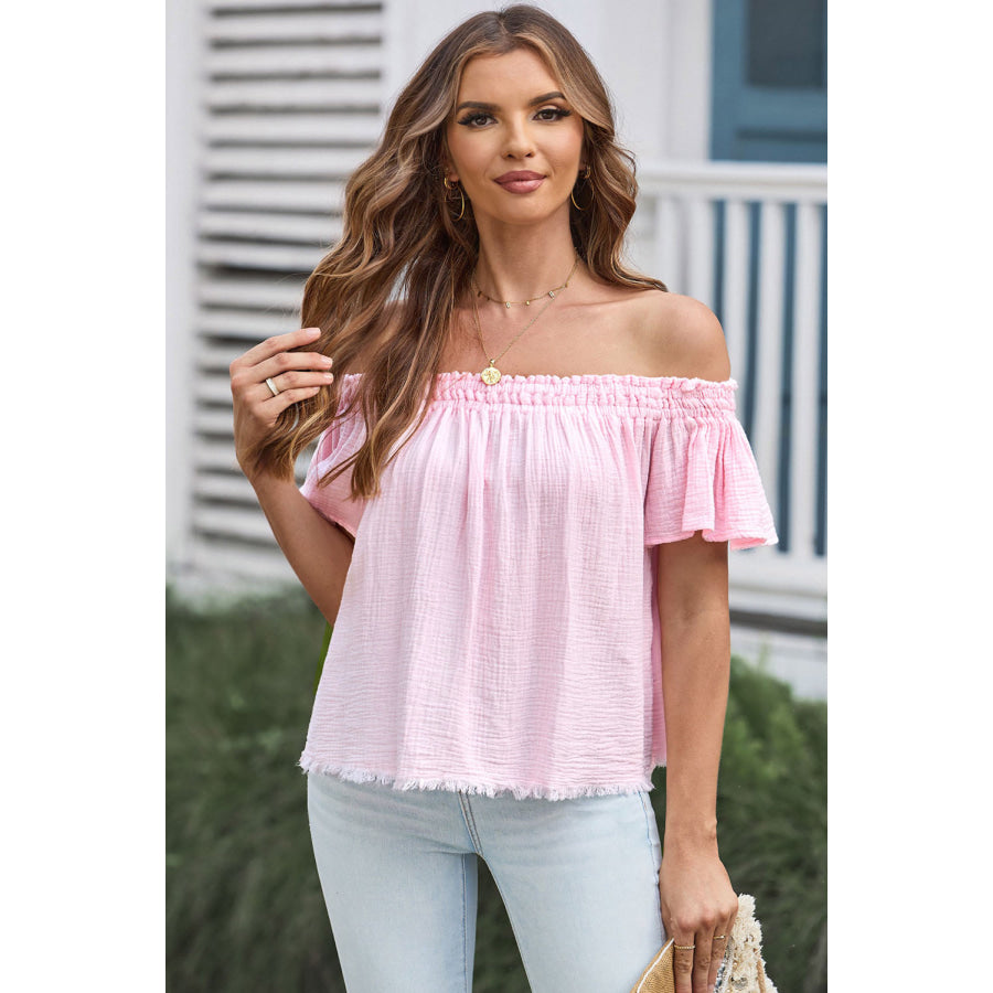 Off - Shoulder Short Sleeve Blouse Blush Pink / S Apparel and Accessories