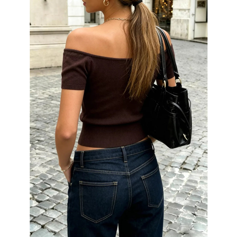 Off-Shoulder Short Sleeve Knit Top Apparel and Accessories