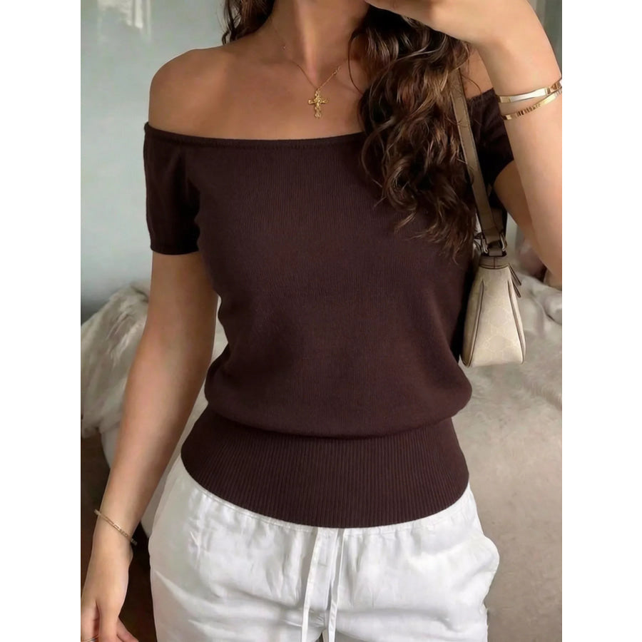 Off-Shoulder Short Sleeve Knit Top Apparel and Accessories