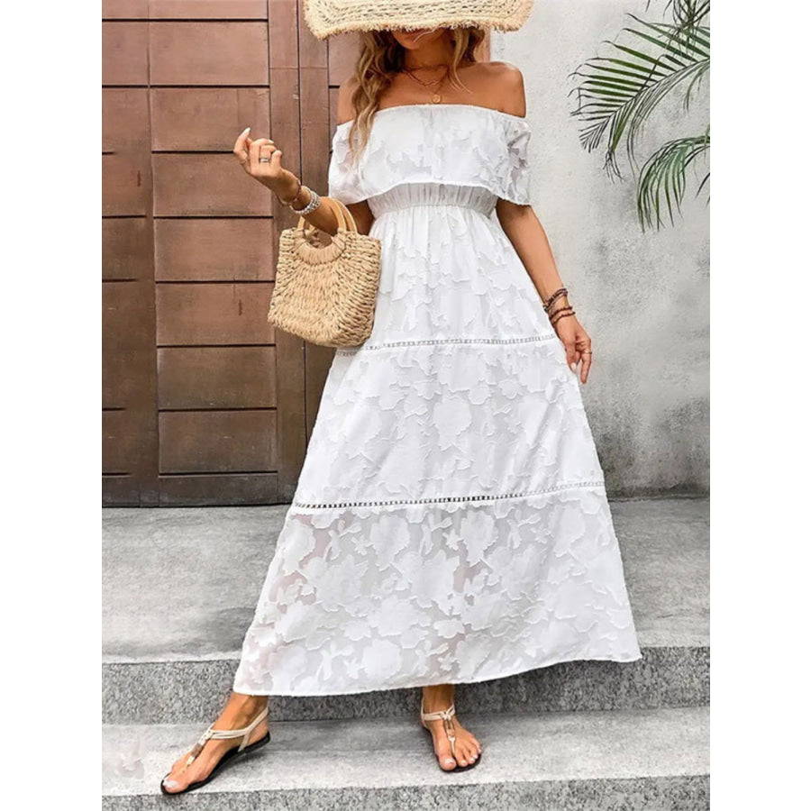 Off-Shoulder Short Sleeve Maxi Dress Apparel and Accessories