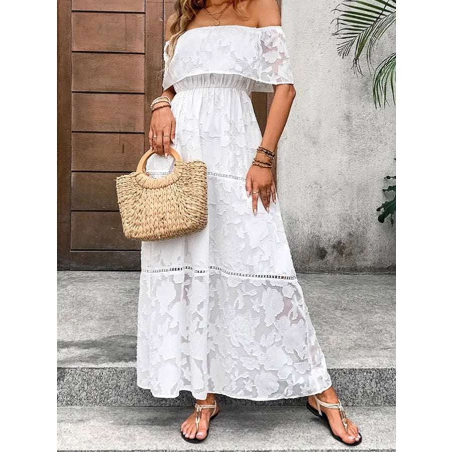 Off-Shoulder Short Sleeve Maxi Dress Apparel and Accessories