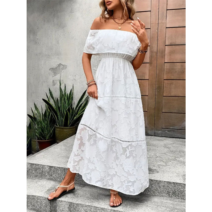 Off-Shoulder Short Sleeve Maxi Dress Apparel and Accessories