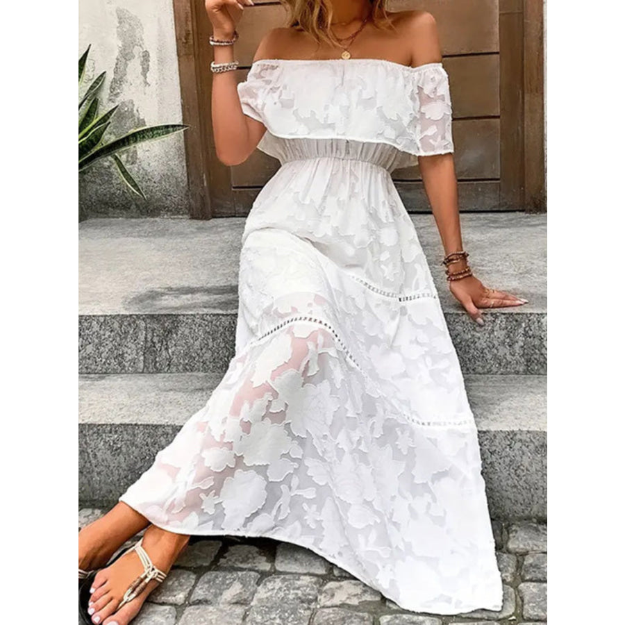 Off-Shoulder Short Sleeve Maxi Dress Apparel and Accessories