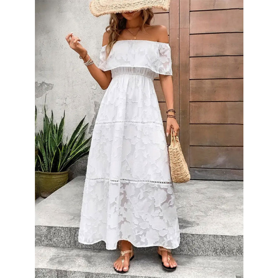 Off-Shoulder Short Sleeve Maxi Dress White / S Apparel and Accessories