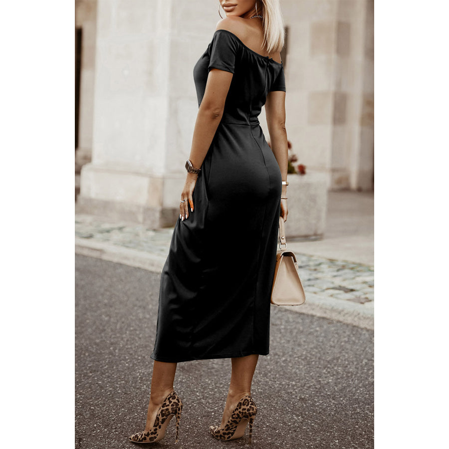 Off-Shoulder Short Sleeve Split Dress