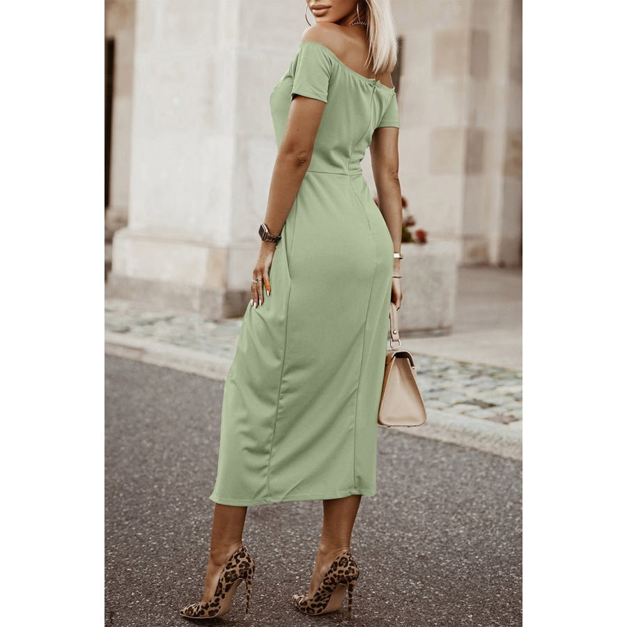 Off-Shoulder Short Sleeve Split Dress