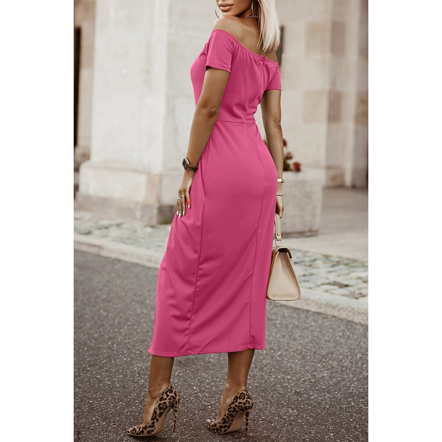 Off-Shoulder Short Sleeve Split Dress