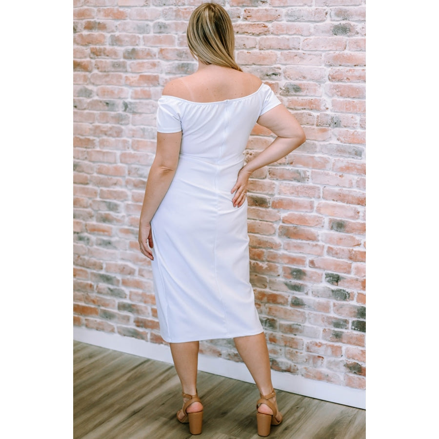 Off-Shoulder Short Sleeve Split Dress