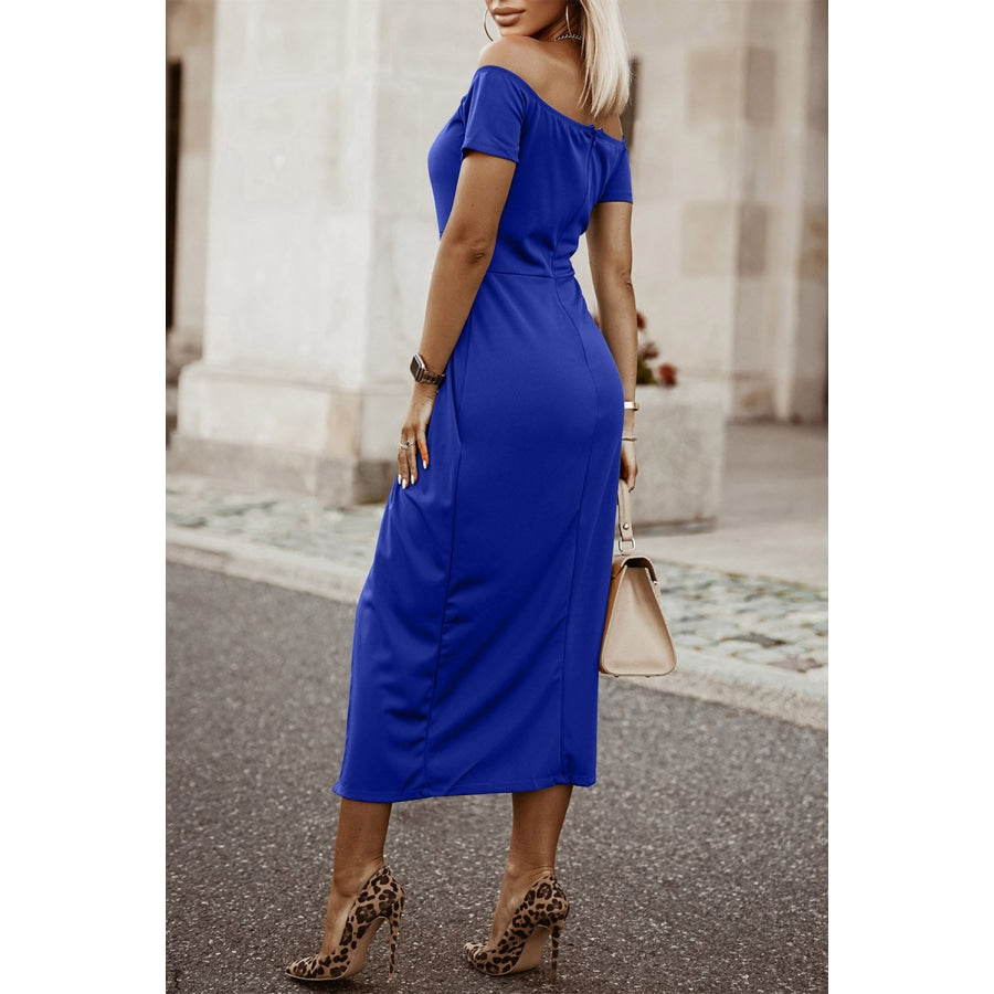 Off-Shoulder Short Sleeve Split Dress