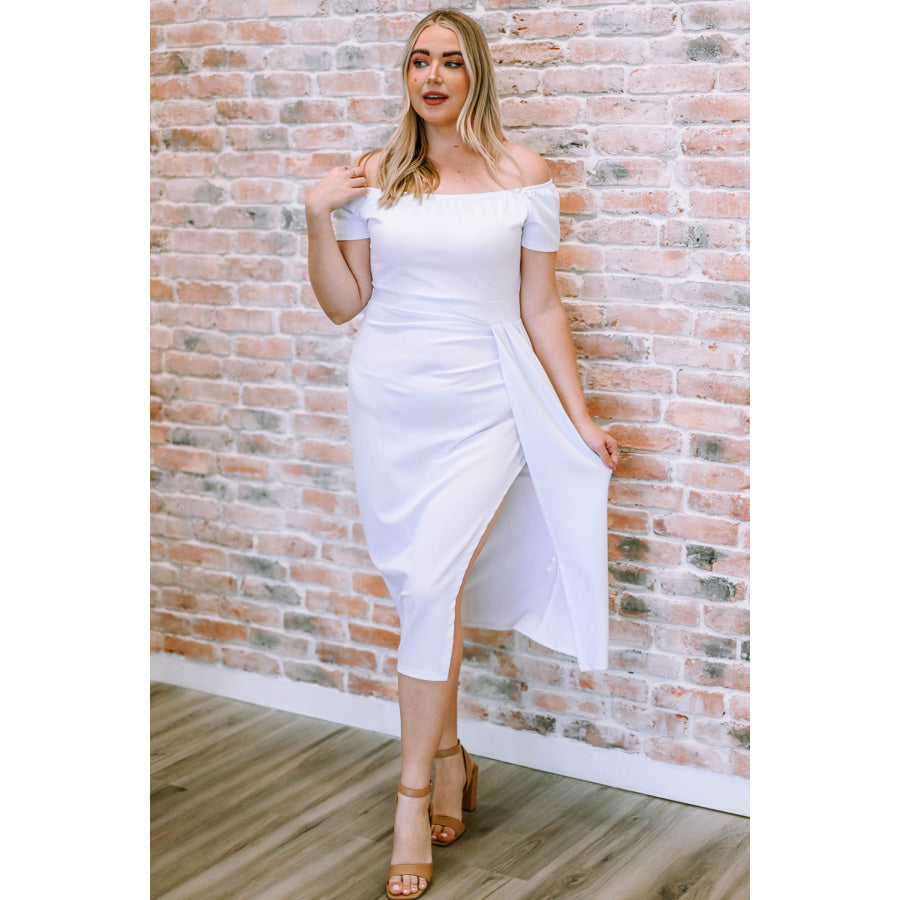 Off-Shoulder Short Sleeve Split Dress White / S