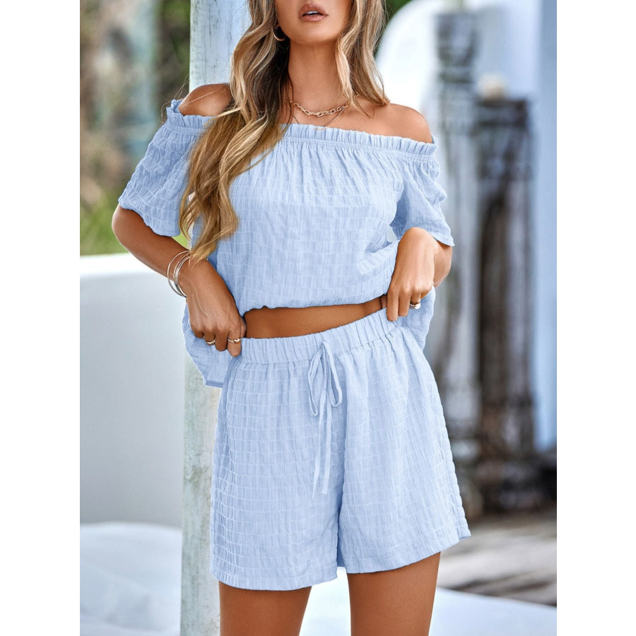 Off-Shoulder Short Sleeve Top and Shorts Set Apparel and Accessories