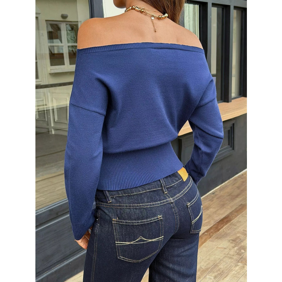 Off-Shoulder Slim-Fit Ribbed Sweater Apparel and Accessories