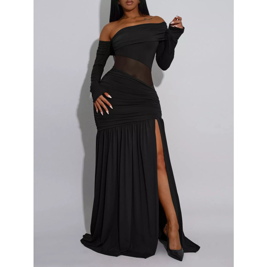 Off Shoulder Slit Maxi Dress Black / S Apparel and Accessories