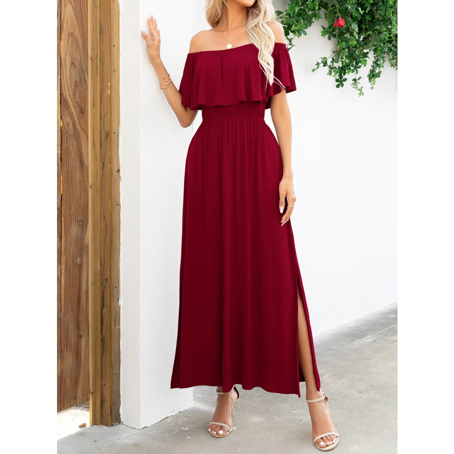 Off-Shoulder Slit Maxi Dress