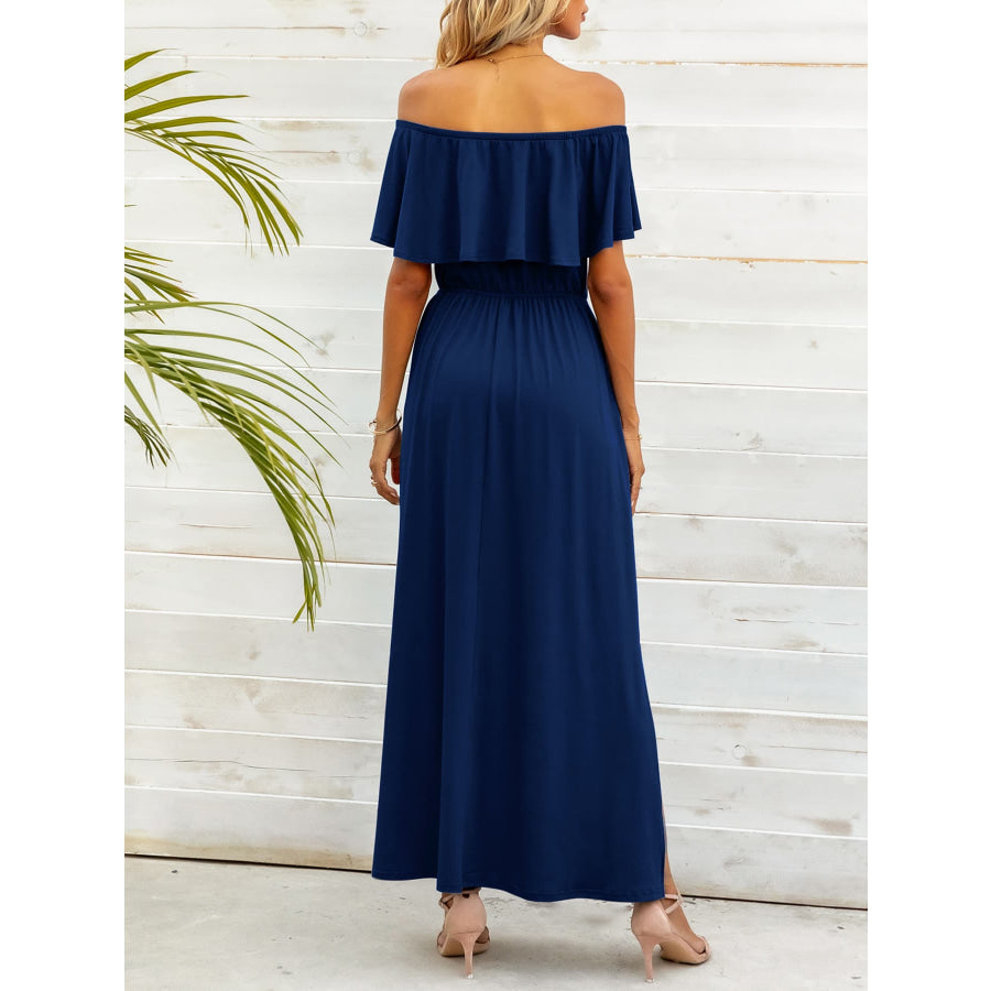 Off-Shoulder Slit Maxi Dress Dark Navy / M