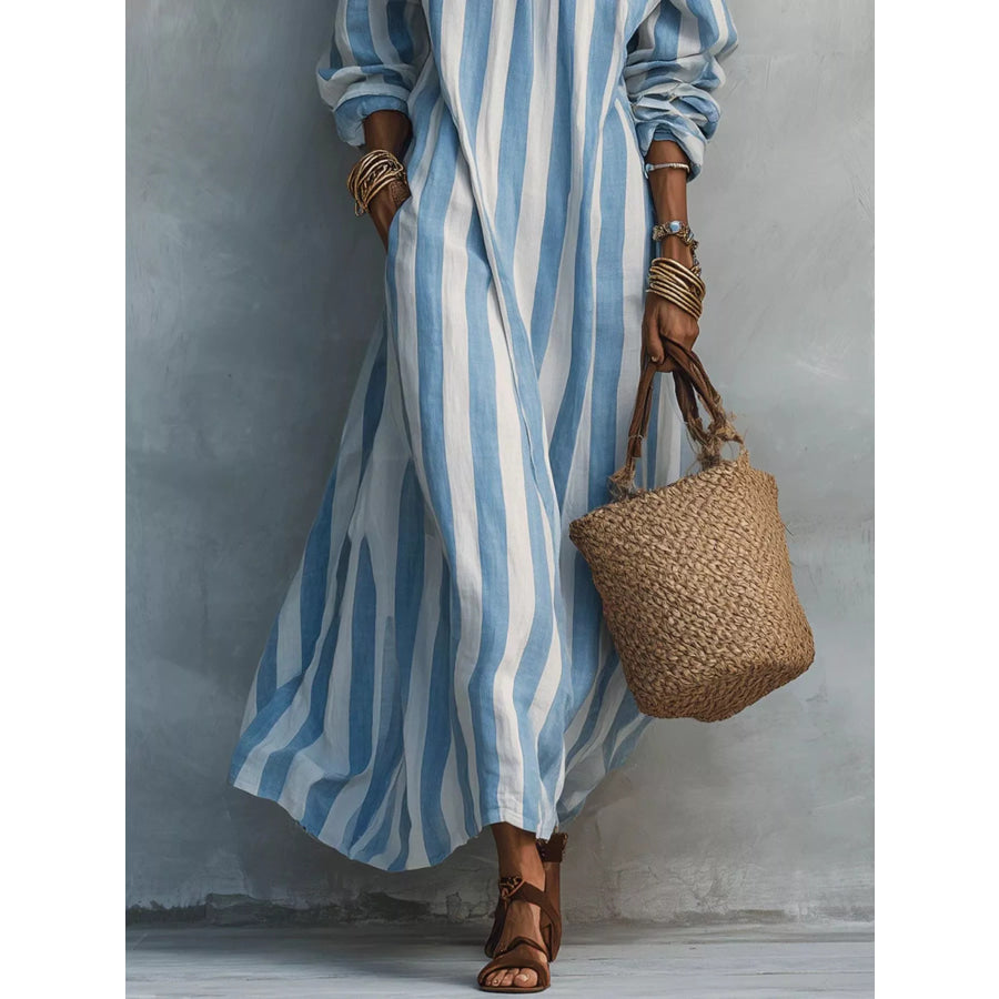 Off-Shoulder Striped Dress with Pockets Apparel and Accessories