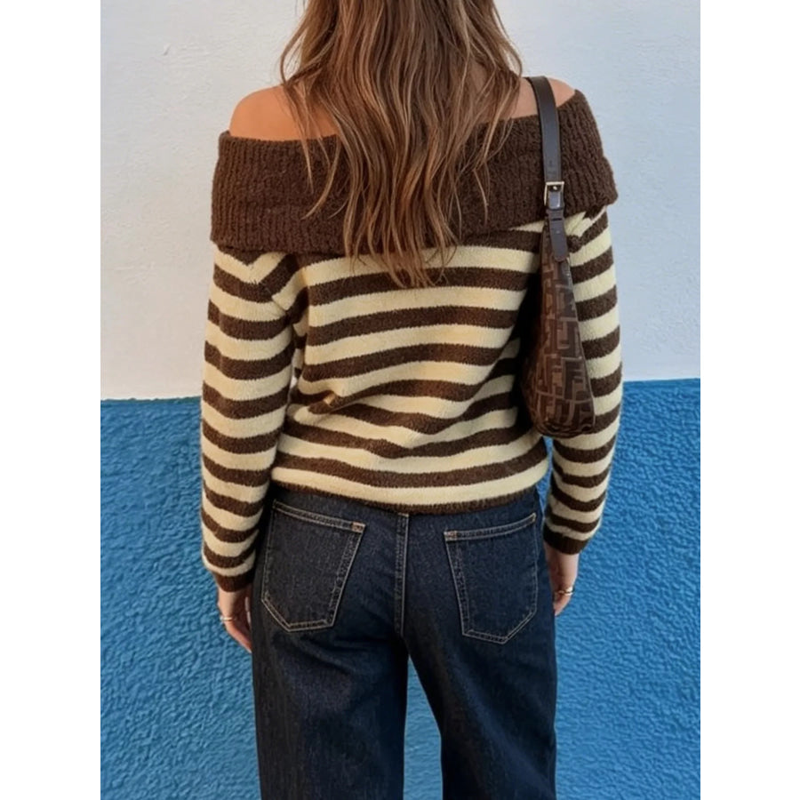 Off-Shoulder Striped Knit Top Apparel and Accessories