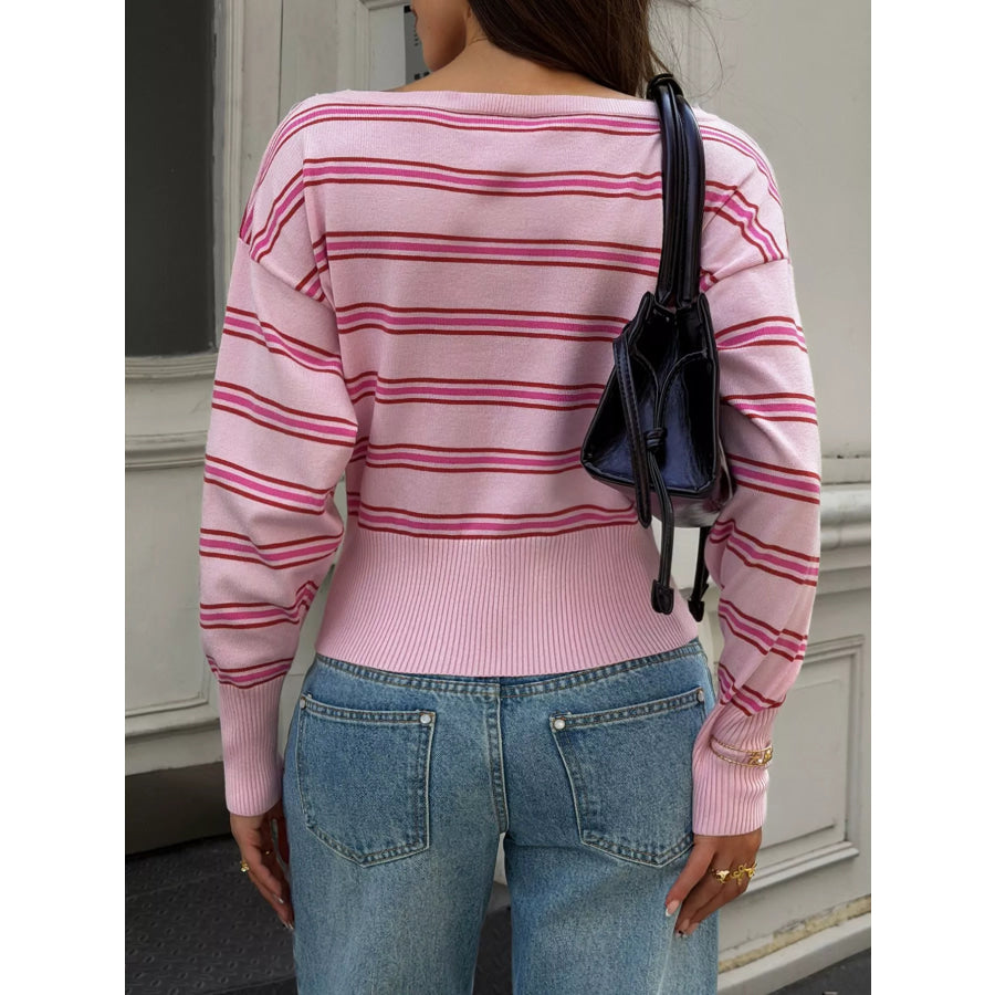 Off-Shoulder Striped Knit Top Apparel and Accessories