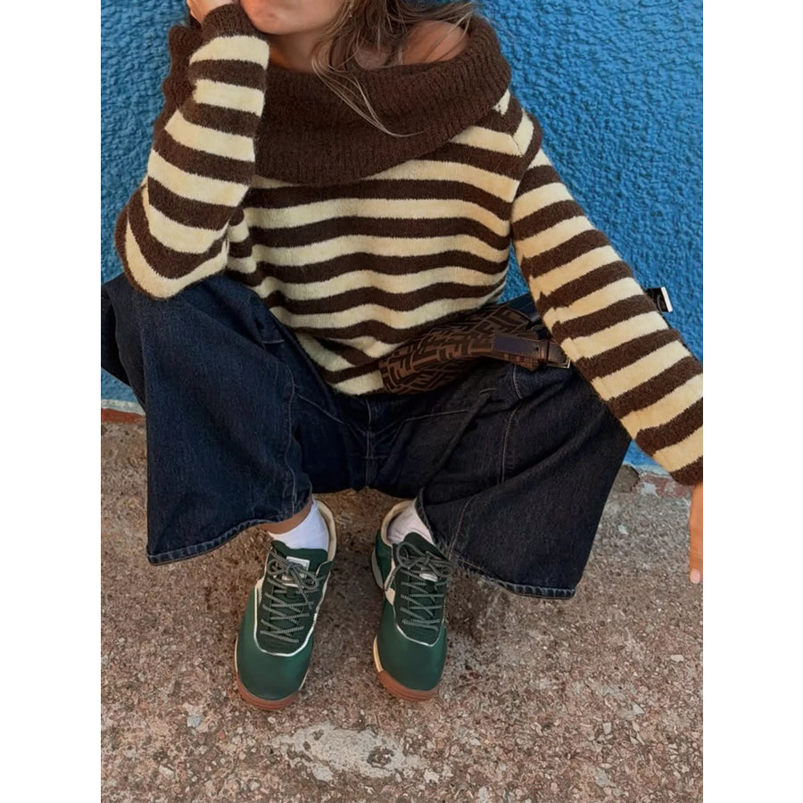 Off-Shoulder Striped Knit Top Apparel and Accessories