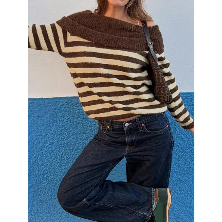 Off-Shoulder Striped Knit Top Apparel and Accessories