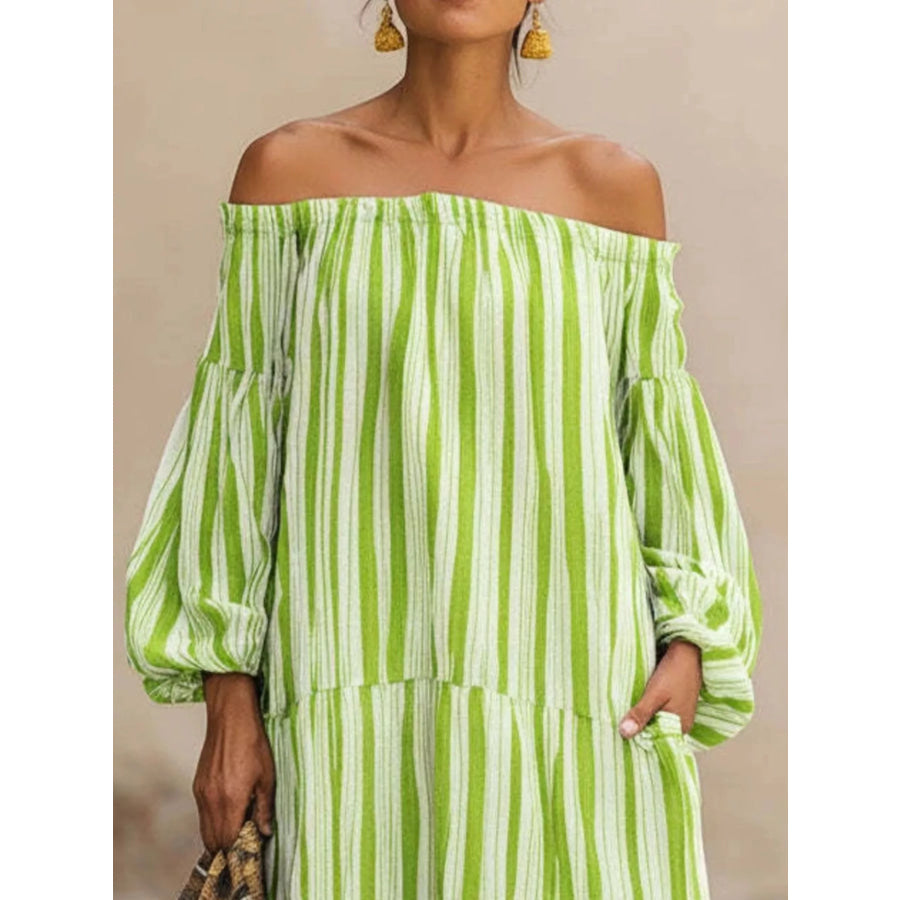 Off-Shoulder Striped Maxi Dress Apparel and Accessories