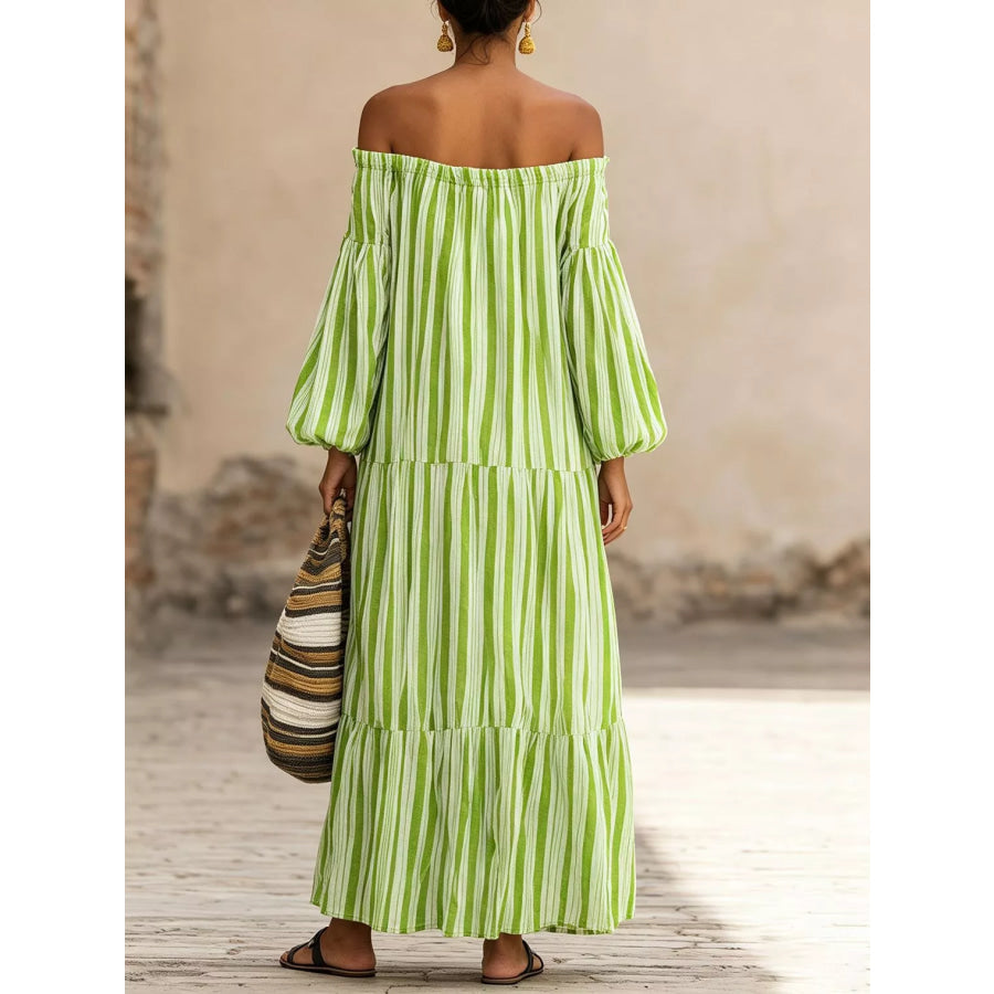 Off-Shoulder Striped Maxi Dress Apparel and Accessories