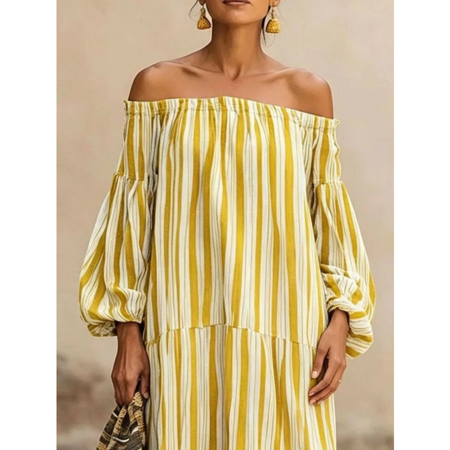 Off-Shoulder Striped Maxi Dress Apparel and Accessories