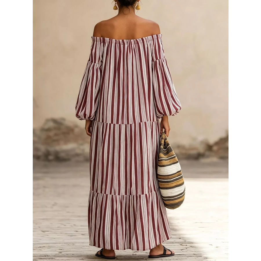 Off-Shoulder Striped Maxi Dress Apparel and Accessories