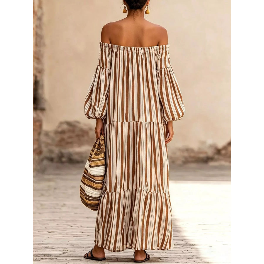 Off-Shoulder Striped Maxi Dress Apparel and Accessories