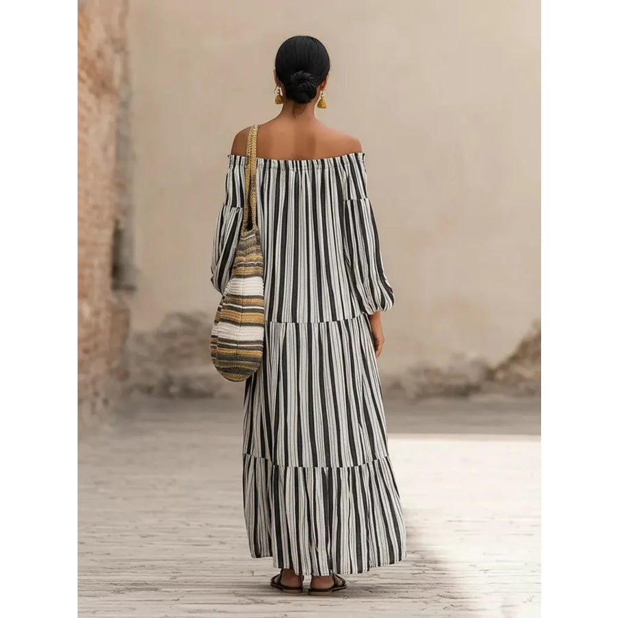 Off-Shoulder Striped Maxi Dress Apparel and Accessories