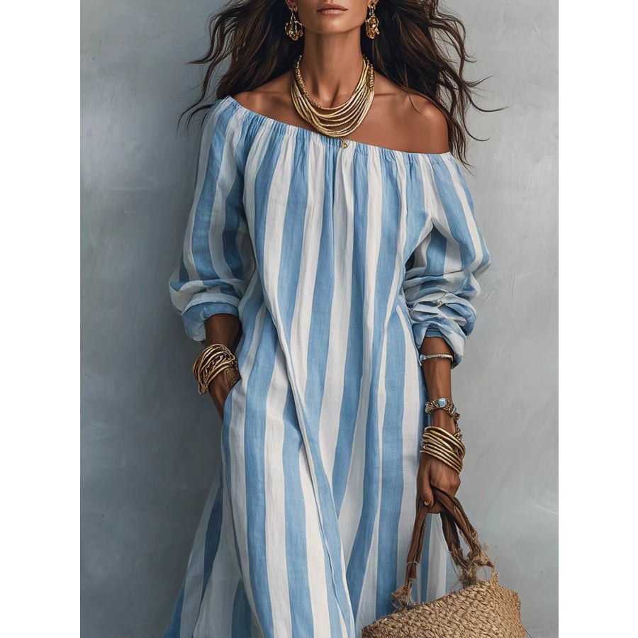 Off-Shoulder Striped Maxi Dress Apparel and Accessories