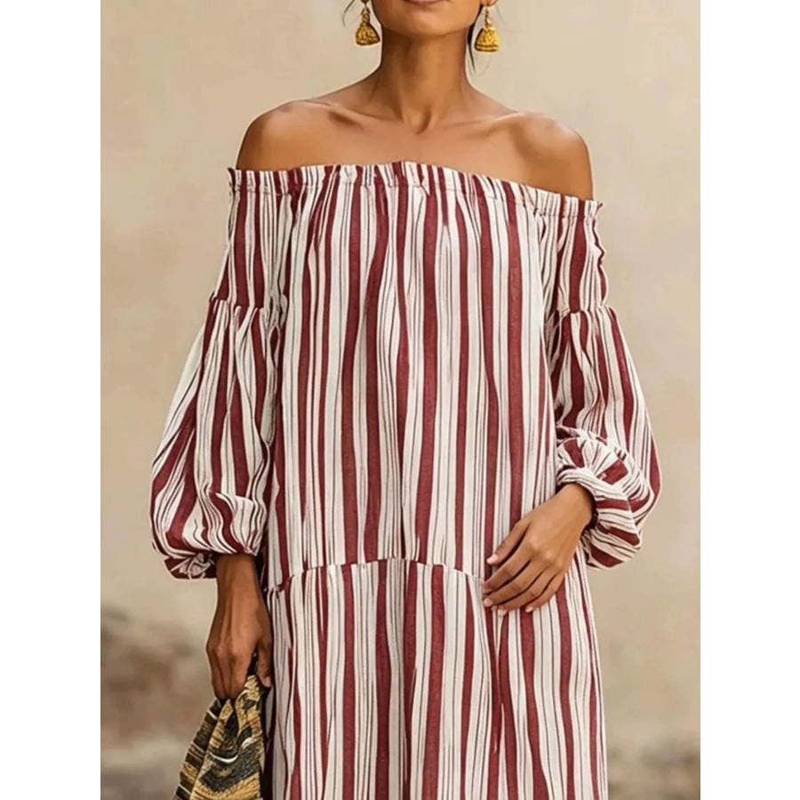 Off-Shoulder Striped Maxi Dress Apparel and Accessories